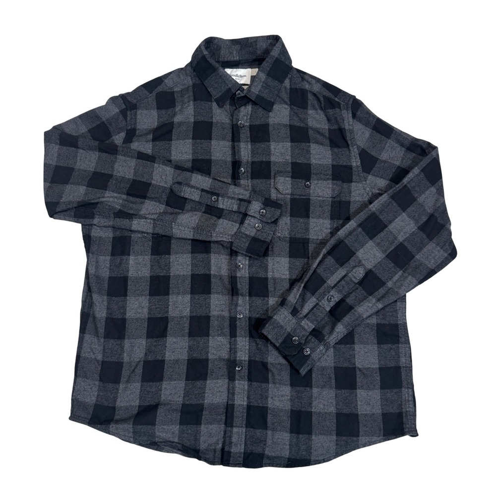Goodfellow & Co Mens Gray Black Buffalo Plaid Flannel Shirt Standard Fit Large